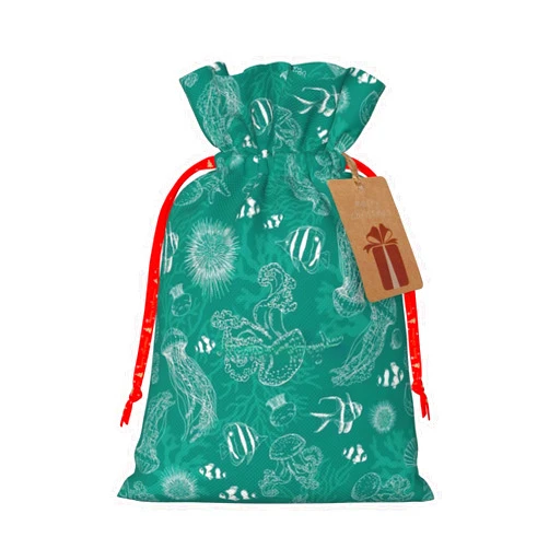 HULIBIN Dolphins Flowers Sea Starfish Coral Seashell Print Xmas Holiday New Year Party Burlap Candy Bags Favors Bags With Drawstring