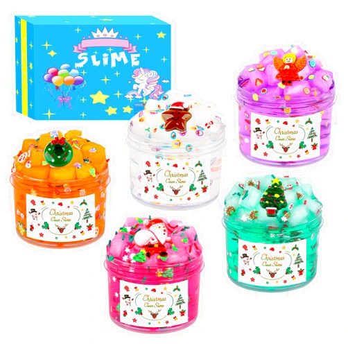 SHAOSHUIHU 5 Pack Jelly Clear Slime Kit,Cute Toys and Stickers,Super Soft and Non-Sticky, Party Favors and Stress Relief Toy for Girls and Boys,DIY Slime Toy for Kids