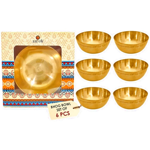 SATVIK STORE SATVIK Set of 6 Big Pure Brass Bhog Bowl Set for Pooja, Meditation & Offerings - Premium Indian Prasad Katori Set, Pack of 4/6/8/12, Perfect for Home Temples, Yoga, Diwali & Altar Supplies