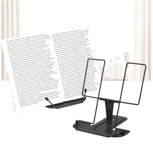MSDADA 2pc Metal Book Stand for Desk, Adjustable Reading Rest Book Holder, Portable Cookbook Documents Holder, Sturdy Typing Stand for Recipes Textbooks Tablet Music Books with Page Clips (Black)