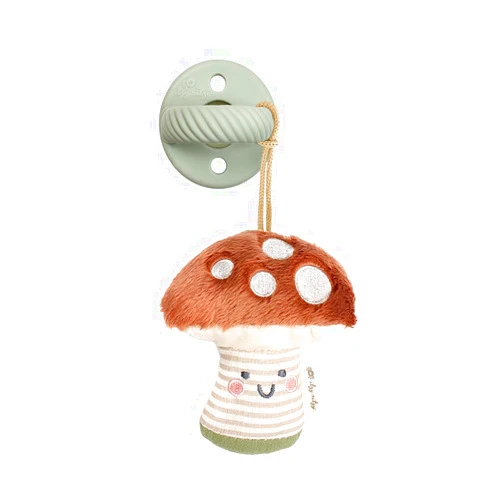 Itzy Ritzy Pacifier and Lovey Set; Detachable Plush Mushroom and Coordinating Green Silicone Pacifier; Ideal for Ages 0 Months and Up, Mushroom