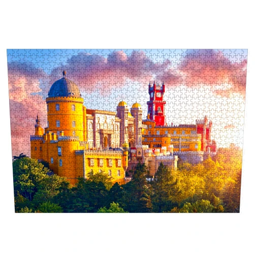 YINGJIEKISSU Jigsaw Puzzles 1000 Pieces for Adults Sintra Portugal Pena Fairytale Castle Wooden Perfect Interlocking Clear Printing