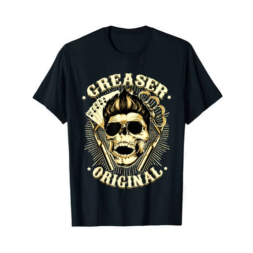 Rockabilly Tshirt Psychobilly Vintage Rocker Gifts Rockabilly Skull Shirt For Men Women Rocker Greaser Biker T-Shirt