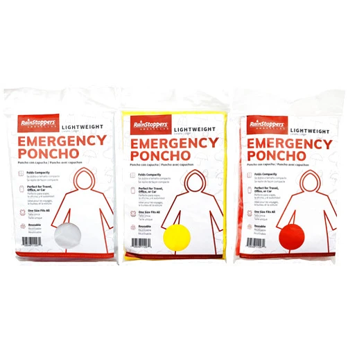 RainStoppers Hooded Emergency Poncho, Assorted, One Size - 1 Pkg