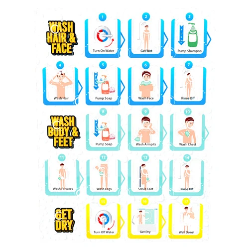 BOVAI Shower Chart Step by Step Laminated 9x12 Inch for Children Self Care Visual Chart Ideal for Special Needs and Autism (English)