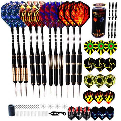 WELLFORM Darts Metal Tip Set, Steel Tip Darts Set 22g and 28g Professional Darts for Dartboard with Darts Guide and Darts Case, Aluminum Shafts, Brass Barrels, Extra Dart Flights, Dart Sharpener,etc.