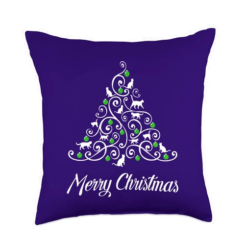 Cat Christmas Tree Funny Cat Lover Christmas Gift Merry Catmas Christmas Tree Funny Meowy Cats Lovers Throw Pillow, 18x18, Multicolor