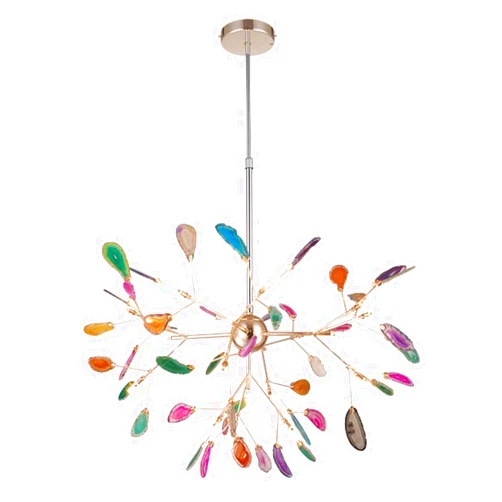 NEYLLO Sputnik Chandelier LED Firefly Pendant Light 20-Lights Modern Agate Ceiling Light Fixture Nordic Adjustable Height Hanging Lamp for Kitchen Island Living Room-Gold and Colored Agate 16 Light