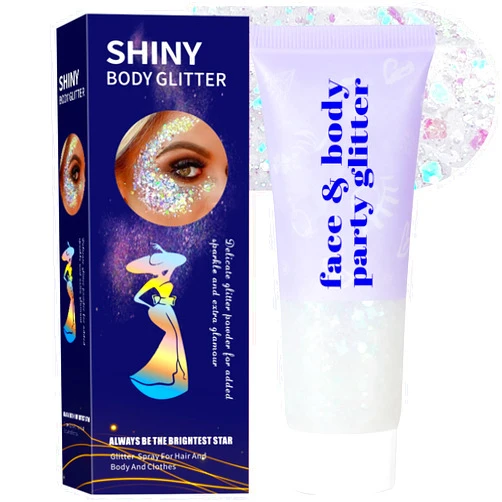 DBEAUTYM Body Glitter Gel,Face Glitter Body Gel Singer Concerts Makeup,Sparkling Holographic Gel Long Lasting Chunky Sequins Glitter for Eye Lip Hair Nails,Festival Rave Accessories Halloween Makeup (1White)