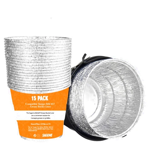 Sageme 15 Pack BAC407 Grease Bucket Liner for Traeger Grills,Drip Liner Drip Pan for HDW152 Grease Bucket Traeger Pro Series 575/780, 20/22/34, Ironwood 650/885 Grills,Pit Boss Pellet Grill Smoker