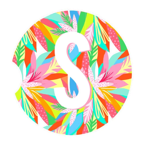 Mary Square Monogram S Colorful Floral 2.5 inch Absorbent Ceramic Car Coaster