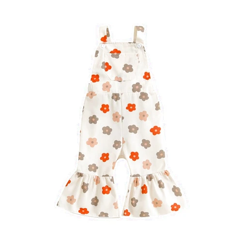 Emmababy Toddler Girl Denim Flare Jumpsuit Baby Floral Bell Bottom Romper Suspender Jeans Overalls Infant Fall Winter Clothes