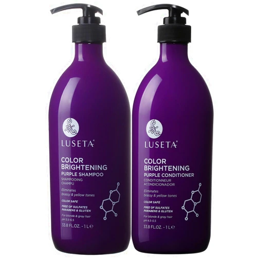 L LUSETA Color Brightening Purple Shampoo and Conditioner Set for Blonde and Gray Hair, Infused with Cocos Nucifera Oil to Help Nourish, Moisturize and Condition Hair, 2x33.8oz