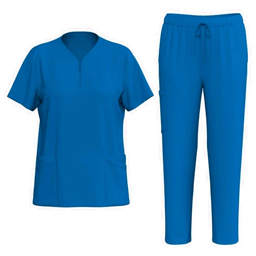 FlekmanArt Women's Cool Stretch V-Neck Top and Cargo Pant Scrub Set with Regular and Petite Sizes Solid Color Scrubs Set