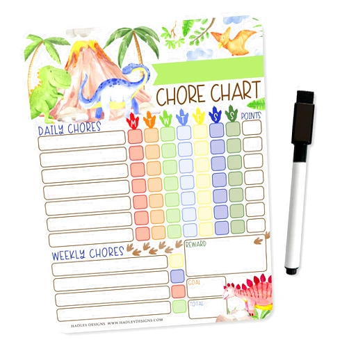 Hadley Designs Dinosaur Magnetic Chores Chart for Kids Chore Tracker - Behavior Chart for Kids at Home Magnetic Chore Chart for Kids Reward, My Responsibility Chart for Kids Magnetic for One Child