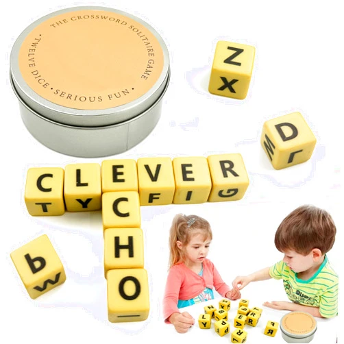 Donciety 12Pcs The Crossword Solitaire Game, Letters Dice Game, Word Games, Portable Crossword Solitaire Dice Game, Travel Game, Letters Dice for Camping Games Education