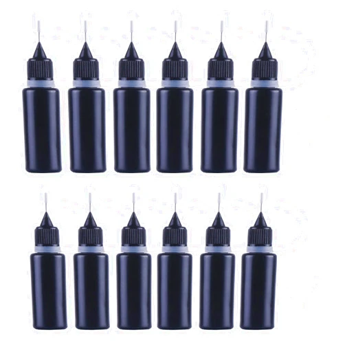 NANSHINE 12pcs 10ml(0.34oz) Black Needle Tip Glue Bottle Squeeze Bottle With 2pcs Funnel, Light-proof Plastic Bottle Reagent Dispensing Bottle Precision Tip Applicator Bottles