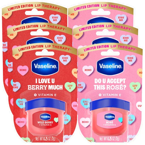 Vaseline Lip Therapy Mini Tinted Lip Balm Set, Valentine’s Day Limited Edition Rosé 3-Pack + Wild Berry 3-Pack with Vitamin E for Soft, Kissable Lips, 0.25 Oz Ea