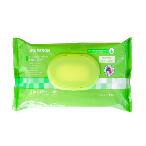 McKesson Flushable* Wet Wipes - Aloe & Vitamin E Formula, Gentle on Skin, Plant-Based Adult Cleansing Wipes - Scented, 48 Wet Wipes per Pack, 48 Wipes, 1 Pack