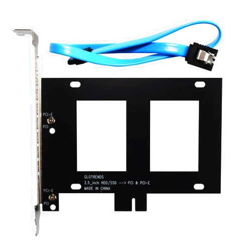 GLOTRENDS 2.5 inch SSD Mounting Bracket with SATA III Cable and SSD Screws, PCIe or PCI Slot Installation