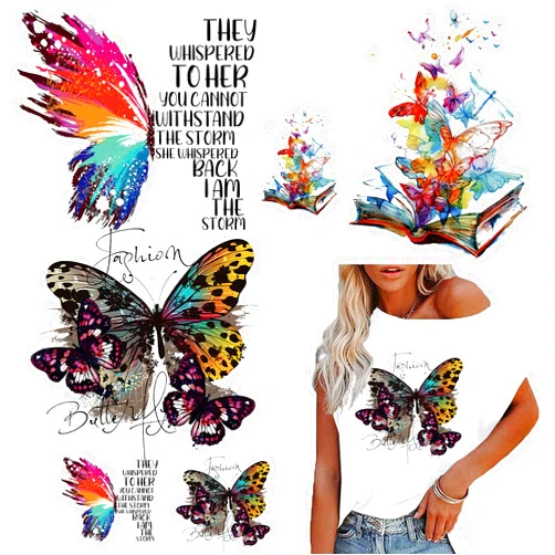 BROVITI 6 Pieces Colorful Cute Butterfly Iron on Patches Fashion Heat Transfer Stickers Washable DIY Iron on Transfer Decals for T-Shirt Jeans Backpacks Families Clothing Hat DIY Applique (L+S)