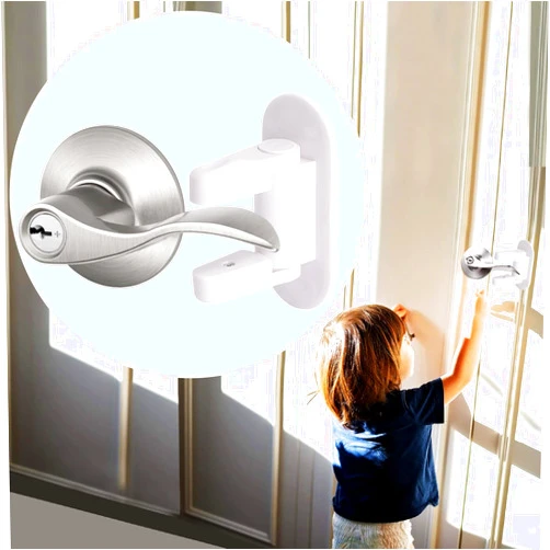 Matenf Childproof Door Lever Lock (2 Pack) Prevents Toddlers Pets From Opening Doors, Door Handle Lock for Babyproofing, Durable Safe ABS Material Strong Adhesive, No Drill Tool Needed Easy to Install