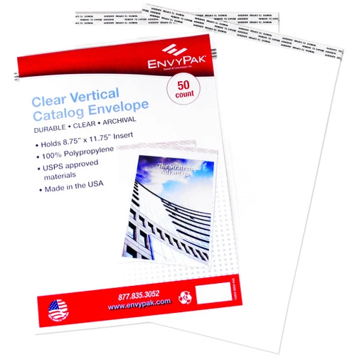 EnvyPak Clear Catalog Envelope - Vertical Style -Permanent Peel and Seal Closure Holds 8.5″ x 11″ Insert - Box of 50