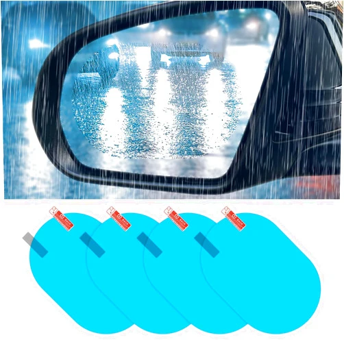 Hirificing 4PCS Car Mirror Anti Rain Protective Film, Anti Glare & Anti Fog Rainproof & Waterproof HD Nano Coating Hydrophobic Sticker for Side Window & Rear View Mirror (5.31×3.74 Inch)
