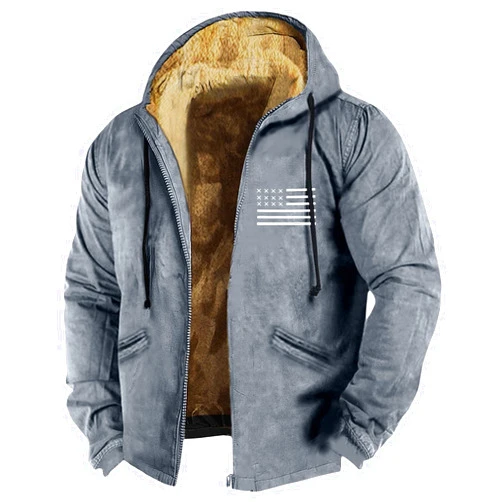 Shusuen Men's Western Vintage Print Sherpa Fleece Lined Jackets Winter Warm Cozy Outerwear Quilted Down Varsity Coat Hooded