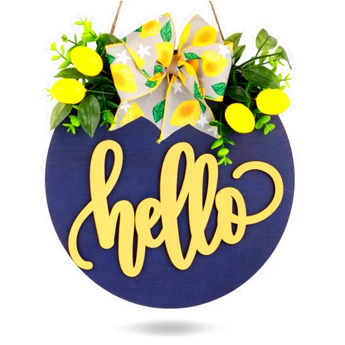 Whaline Lemon Wooden Hanging Sign 3D Hello Summer Welcome Sign Front Door Decor with Bowknot Rustic Farmhouse Wood Sign Door Hanger for Spring Summer Holiday Home Office Shop Window Wedding