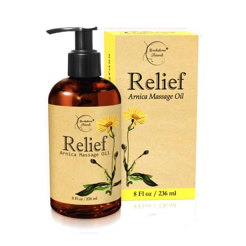 Brookethorne Naturals Relief Arnica Massage Oil – Great for Sports & Athletic Therapeutic Massage – All Natural - Arnica Montana for Sore Muscle Relief. Contains Sweet Almond, Jojoba, Grapeseed & Essential Oils 8oz