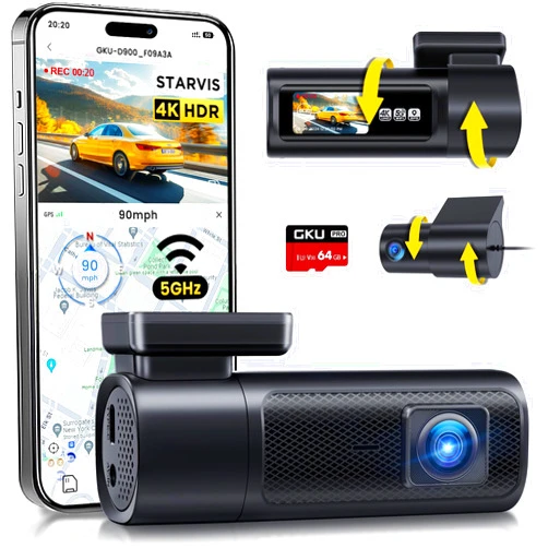 GKU Dash Cam Front and Rear, 4K 60fps/4K 30fps+2.5K Dashcam, STARVIS Sensor, Built-in 5GHz WiFi GPS, HDR, 1.47