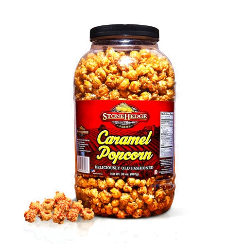 Stonehedge Farms Caramel Flavored Popcorn - 32 oz Large Tub - Bulk Gourmet Deliciously Old Fashioned Popped Sweet Snacks - Made in the USA