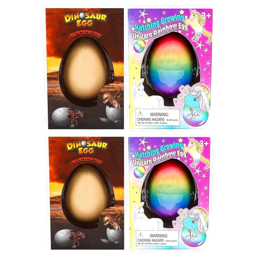 Class Collections Surprise Growing Dinosaur and Unicorn Hatch Egg Kids Novelty Toy - 4 Piece Set