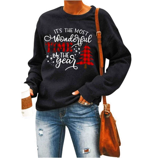 TAOHONG Merry Christmas Sweatshirt Women Xmas Buffalo Plaid Tree Color Block Christmas Snowflake Print Long Sleeve Top Shirts