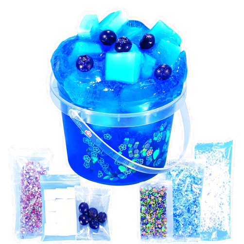 Azeperoy Premade Crystal Slime Blueberry Blue Jelly Cube Glimmer Crunchy Slime, Includes 6 Sets of Slime Add-ins, Party Favors for Kids, Sensory and Tactile Stimulation, Stress Relief, for Girls & Boys