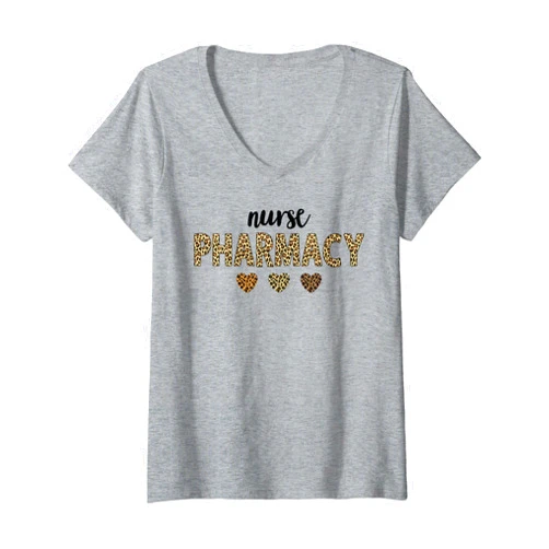 Nurse And Pharmacy Squad Men Women Apparels Womens Pharmacy nurse Squad Leopard For Pharmacist Crew V-Neck T-Shirt