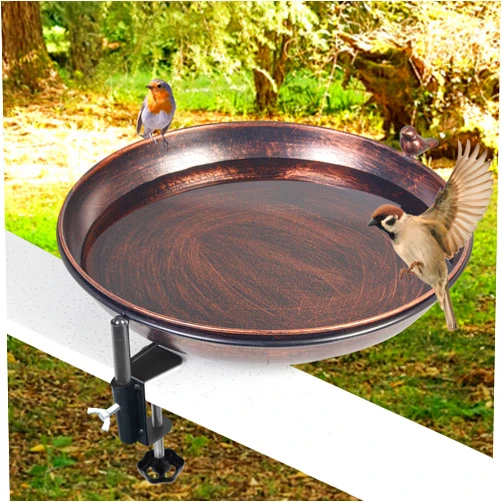 DREAMSOUL Deck Mounted Bird Bath Metal Birdbath Bowl Unheated with Lightweight Detachable, Bird Baths with Adjustable Sturdy Steel Clamp for Deck Railing Balcony Yard Garden Decoration