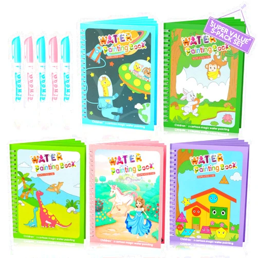 CMTOOP 5 Pack Water Coloring Books for Toddlers 1-3 - Mess Free Painting for Kids & Reusable Magic Water Activity Book - Aqua Art Travel Toys & Educational Arts and Crafts Gifts for Boys Girls Age 2-4