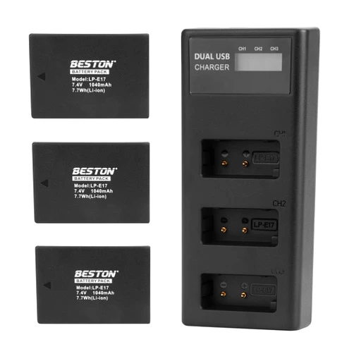 BESTON 3-Pack LP-E17 Battery and Charger Set for Canon EOS RP, Rebel T8i, T7i, T6i, T6s, SL2, SL3, EOS M3, M5, R10, M6 Mark II, 77D, 200D, 750D, 760D, 800D, 8000D Camera