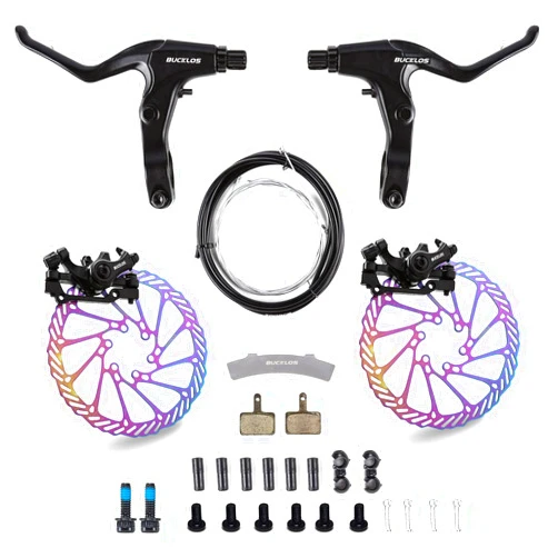BUCKLOS Mountain Bike Disc Brake kit, MTB Mechanical Line Pulling Disc Brakes Caliper with Aluminum Alloy Levers /160mm Rotor,/is/PM Universal Adapter for Ebike/Folding Bike/Scooter/Fat Bike