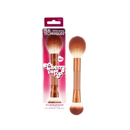 Real Techniques Cherry On Top It’s All Blush Brush, Dual-Ended & Multipurpose Makeup Brush for, Powder, Liquid & Cream Blush, Synthetic Bristles, Vegan & Cruelty-Free Face Brush, 1 Count