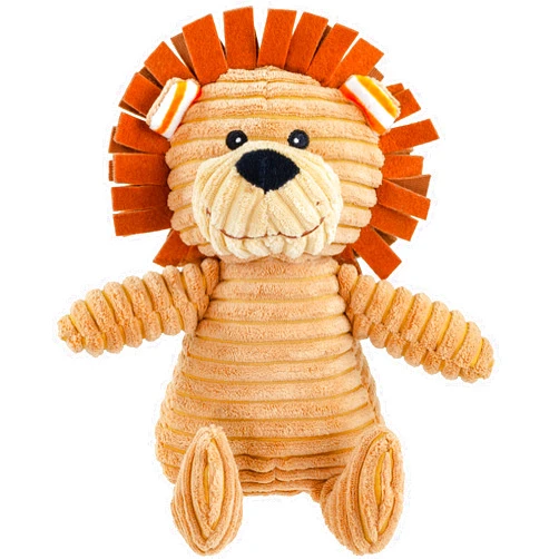 Giftable World 9 Inch Plush Pet Toy Corduroy Sitting Lion with Crinkle Ears and Squeaker
