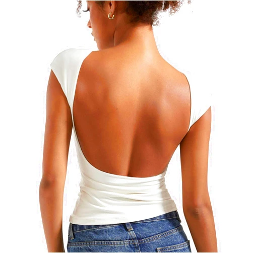 SUUKSESS Women Backless Sexy Going Out Tops Double Lined Open Back Y2k Basic Tee Shirts