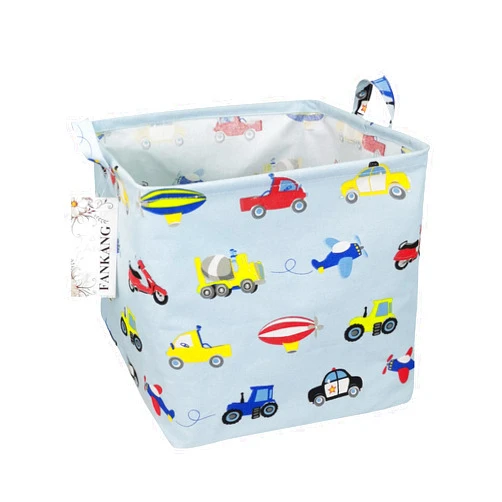 FANKANG Square Nursery Hamper Storage Bins Canvas Laundry Basket Foldable with Waterproof PE Coating Storage Baskets Gift Baskets for Children, Office, Bedroom, Clothes（Square-Car ）