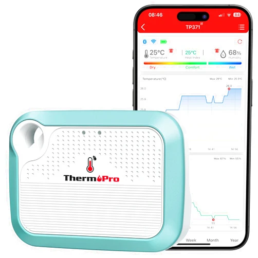 ThermoPro WiFi Hygrometer Thermometer, Wireless Humidity Meter Temperature and Humidity Monitor with Reliable Connectivity, Smart Temperature Sensor with App Notification Alerts & Data Storage Export