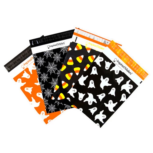 Inspired Mailers - Halloween Poly Mailers 10x13 Variety Pack of 40-10 each: Candy Corn, Ghosts, Orange Ghosts, Spiderwebs - Shipping Envelopes (10x13, 40 Pack)