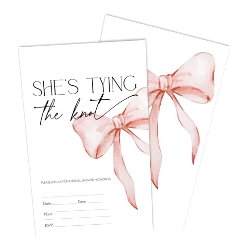 Luixd Bridal Shower Invitations - She's Tying The Knot - Pink Pretty Bow Fill In Invites With Envelopes, Invitations For Newlyweds，Bridal Shower, Party Favor & Supplies (Set Of 25)- B05