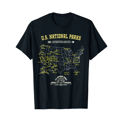 America's National Parks Outdoors Clothing and Co. American Hiking Camping - 63 US National Parks Map T-Shirt