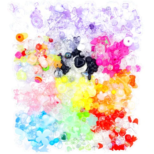 RYKOMO 500PCS Acrylic Assorted Beads Flower Sweetheart Butterfly Candy Acrylic Kawaii Aesthetic Beads Assorted Beads for Bracelets DIY Jewelry Making (10 Candy Colors)